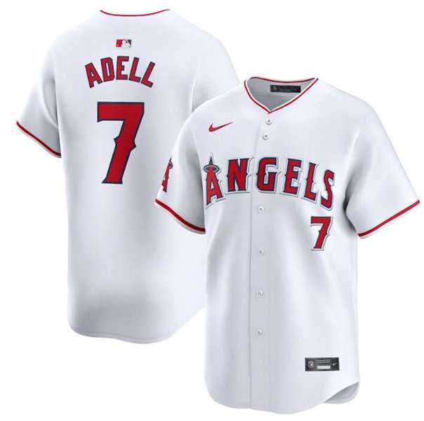 Mens Los Angeles Angels #7 Jo Adell White Home Limited Baseball Stitched Jersey Dzhi